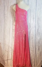 BLONDIE NITES Womens Pink Strappy Back Front Slit Lined Sequin Dress Sz 1 Barbie