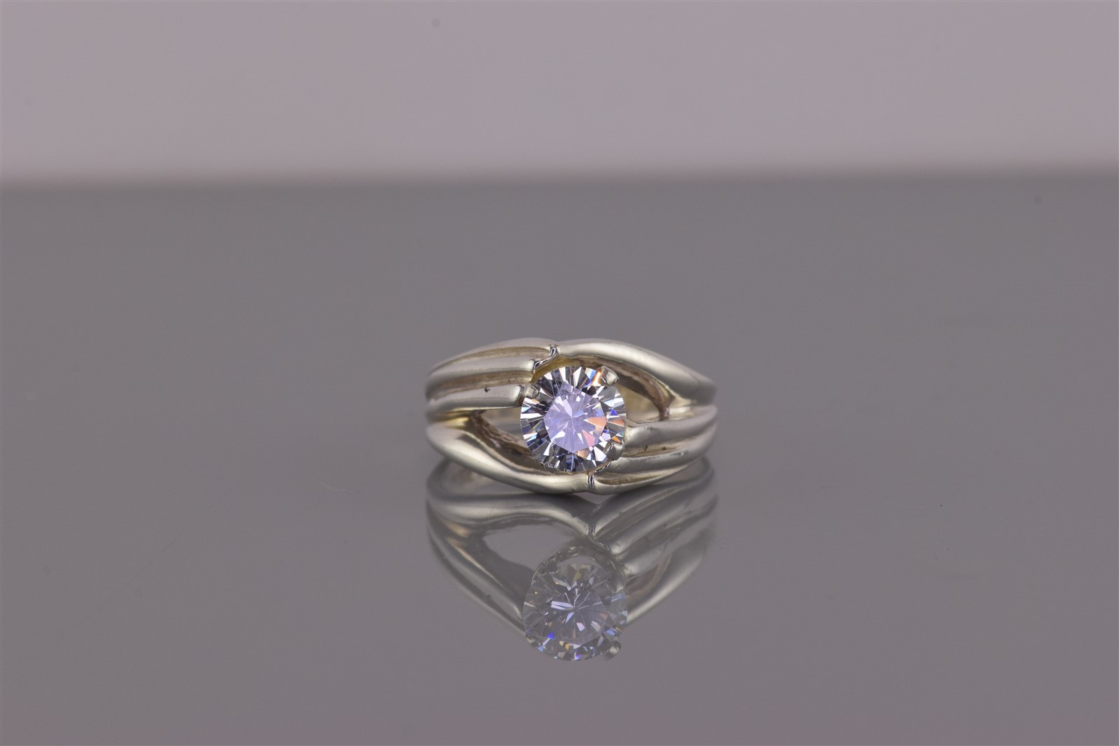 Diamonique Sterling Silver Cubic Zirconia Triple Split Rib Band Ring 925 Sz: 6