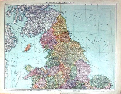 Antiker Druck große seltene Karte England Wales Isle Man Carlisle Liverpool Rumpf