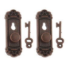2 Pieces Dollhouse Miniature Accessory Vintage Door Locks with Keys Bronze