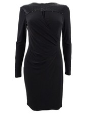 Lauren by Ralph Lauren Women's Sequined-Yoke Jersey Dress (16, Black)