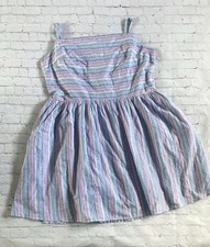 NWT GAP Sleeveless Blue Striped Cotton Women's Dress Sz XL Pockets Smocked Back