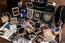 45pcs Gold Foiled Galaxy Space Stickers Pack, Full moon, Crescent moon,Astrology