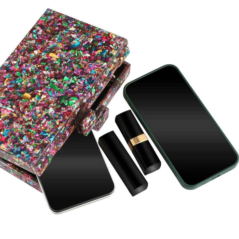 Cartera de Acrílico Multicolor para Mujer - Caja Geométrica Bolso sin asas y Bandolera de Noche Foto 4 de 4