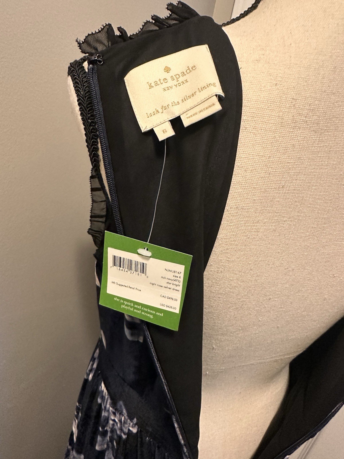 ✨Kate Spade New York Night Rose Ruffle-trim Velvet Dress Navy Size 6 NWT Flowy thumbnail 16