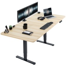 VIVO Electric 71” x 36” Stand Up Desk, Light Wood Table Top, Black Frame