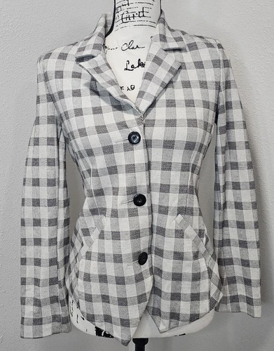 VALENTINO Giacca blazer Cabi #5292 Valentina a quadri nero grigio colletto intagliato taglia 0