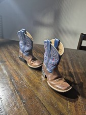 Vintage Western Cowboy Boots with Blue Embroidery Boys Size 10