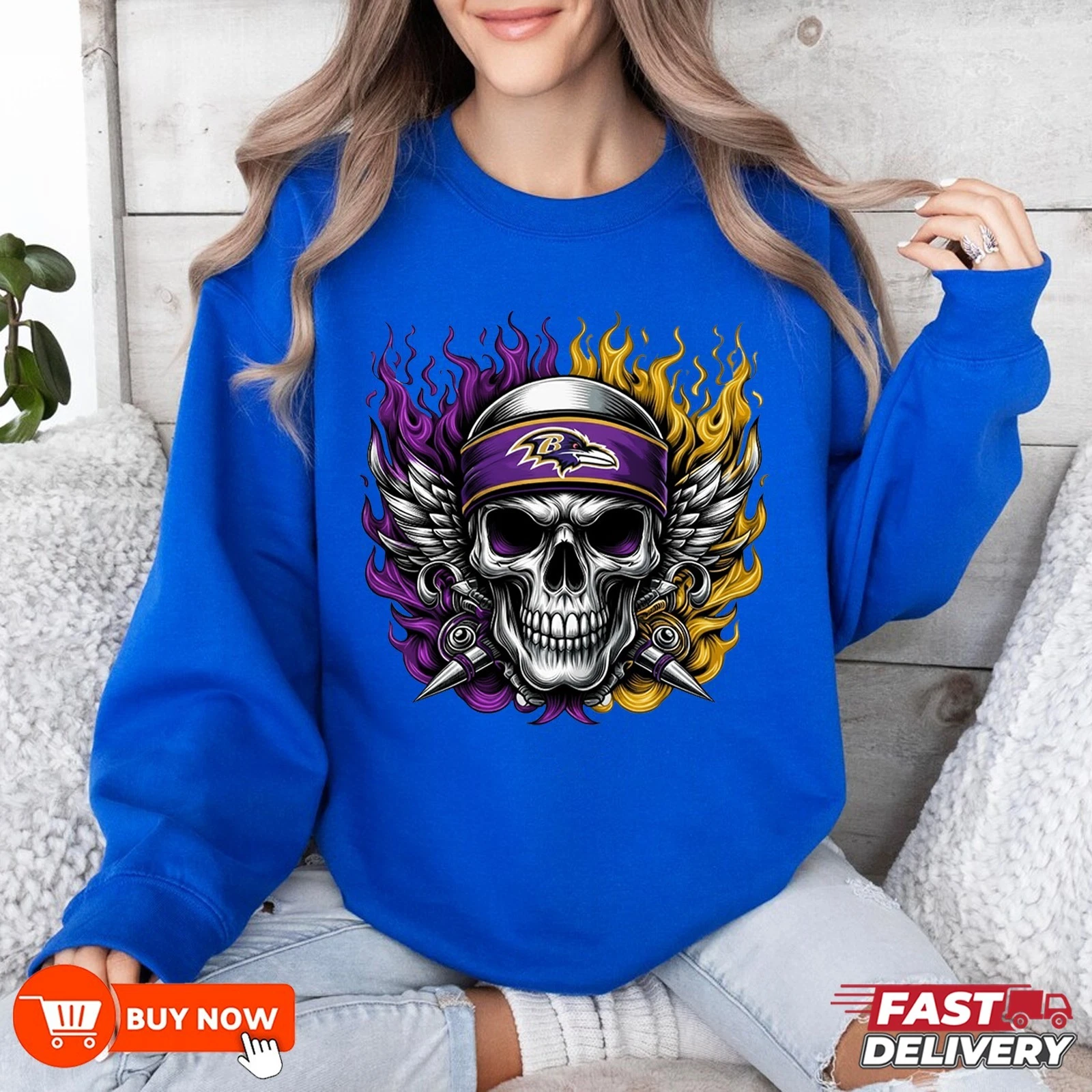 Baltimore Ravens Skull Cheers Football Sweatshirt