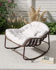 Outdoor Papasan Rocking Chair Lounge Chair with Cushion Patio Rattan Egg Rocker