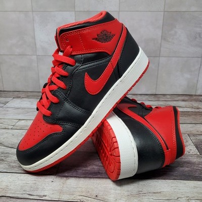 Nike Air Jordan 1 赤/黒 10 Nike Air Jordan 1 Mid GS Alternate Bred Black Fire Red Size 6.5Y