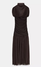ZARA BNWT 2025. CHOCOLATE DRAPED CONTRAST TULLE MIDI DRESS. SIZE S