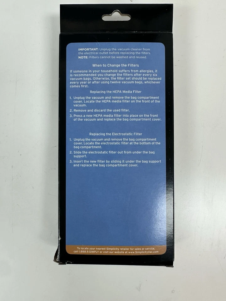 Simplicity Genuine Symmetry S20D, S20P Hepa & Charcoal Filter set Vacuum filters - Image 3 of 3