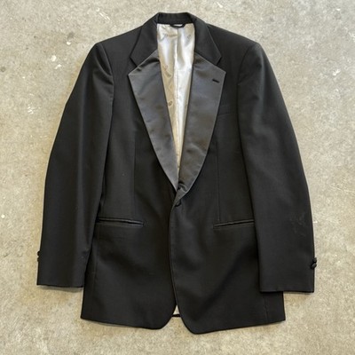 Vintage Christian Dior Tuxedo Jacket Black Satin Lapel Single Button Retro 38 L
