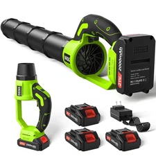 Leaf Blower Cordless 3 x 21V Batteries & Fast Charger Set Variable Speed Mode