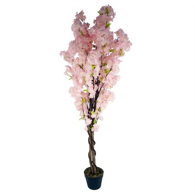 Künstlicher Kirschblütenbaum 150cm rosa Seide Kunstblüten im Kunststofftopf Mini