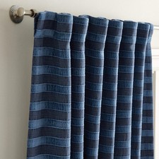 Heritage Stripe Texture Blackout Drape Curtain Window Panels Navy Blue Set of 2