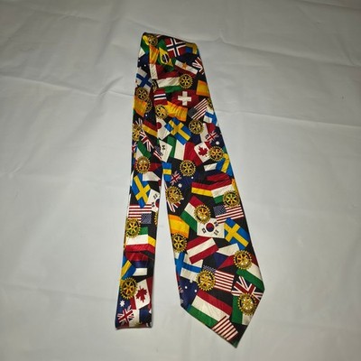 Rotary International World Flags Silk Necktie Mens MultiColor Global Service Tie