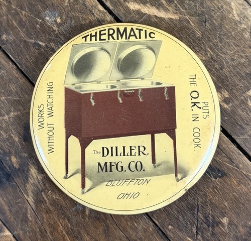 VINTAGE C. 1910 DILLER MFG CO PAPERWEIGHT POCKET MIRROR SIGN COOKER OHIO RARE!!