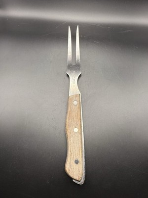 Vintage Maxam Stainless Steel Meat Carving Fork 2 Prong Wood Handle Japan 11 