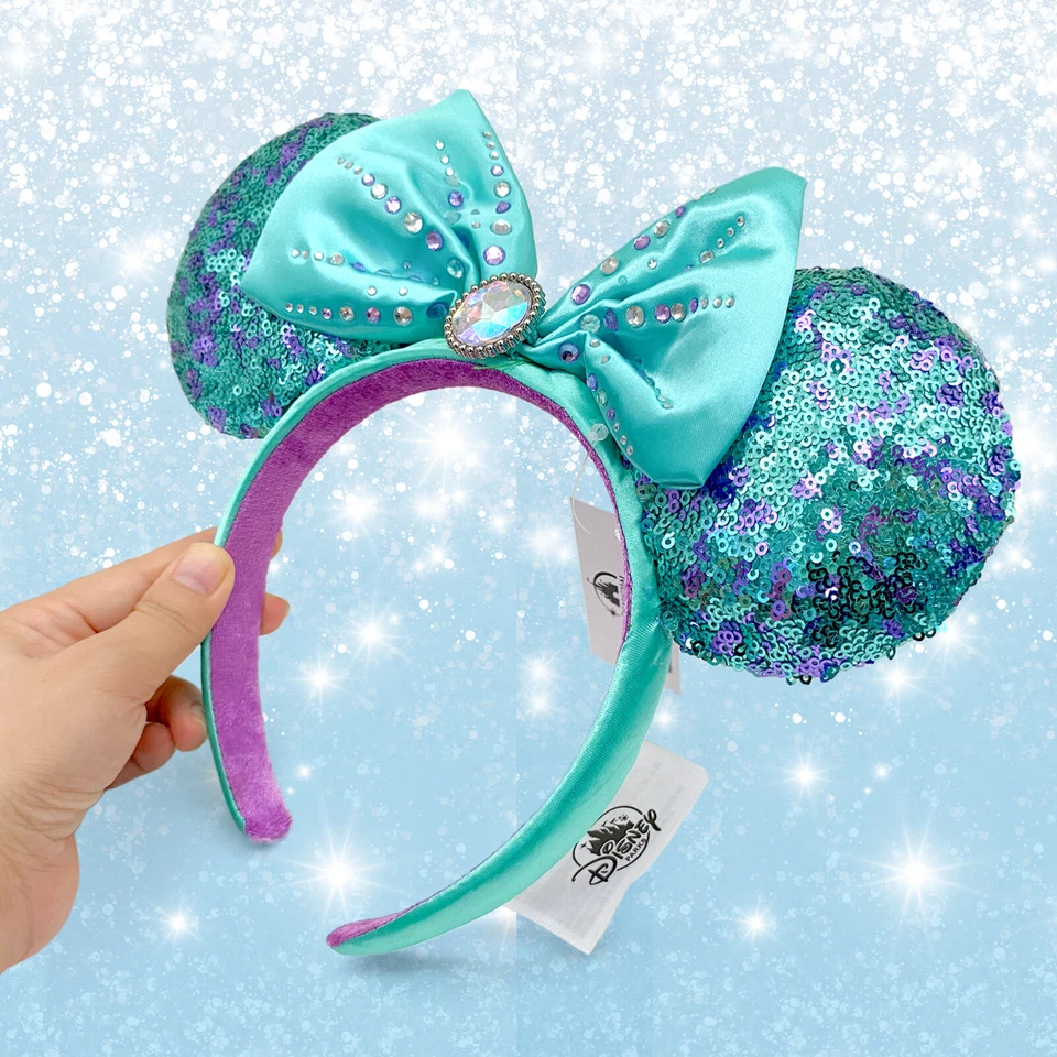 Disney ~ La Sirenita Ariel concha de perlas + lentejuelas verdes y púrpuras orejas de diamante azul Foto 2 de 4
