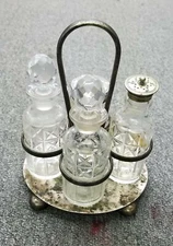 Vintage Four Piece Cut-Glass Cruet Set D&A EPNS Silver Plate