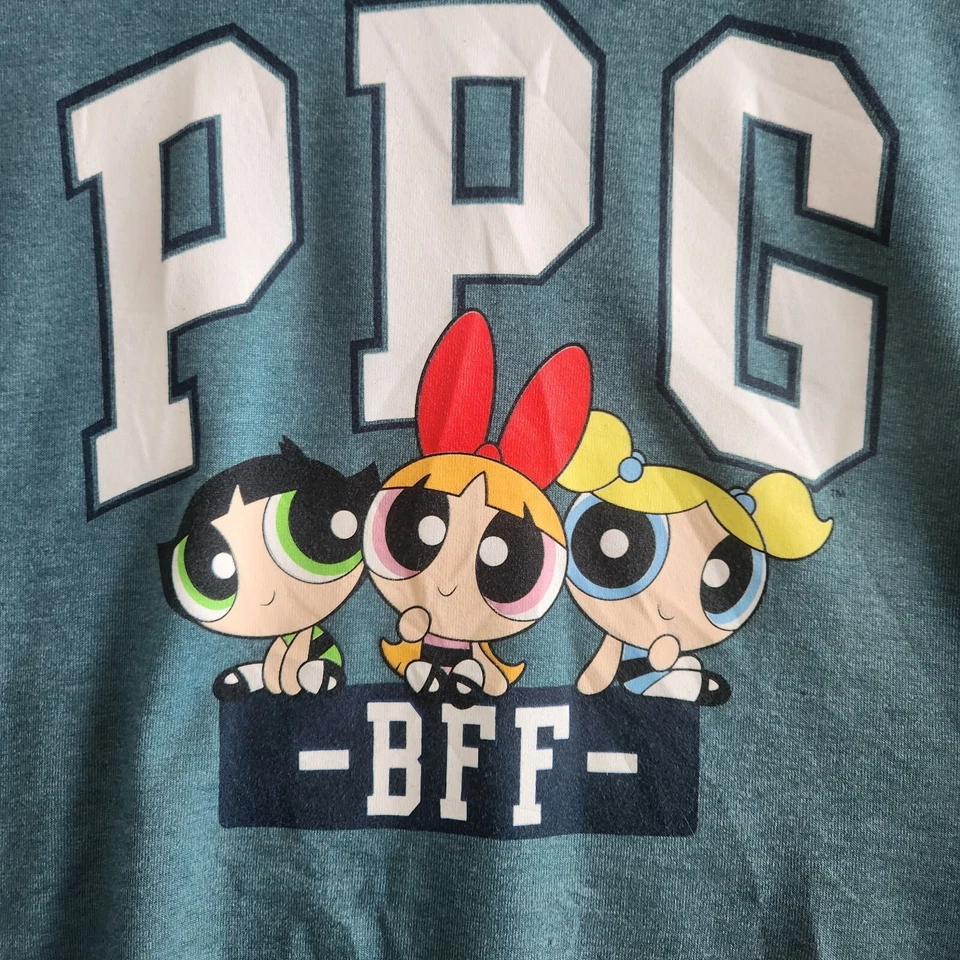 Cartoon Network The Powerpuff Girls Sweater Women's L Teal Green Graphic BFF Y2K - Image 3 of 4