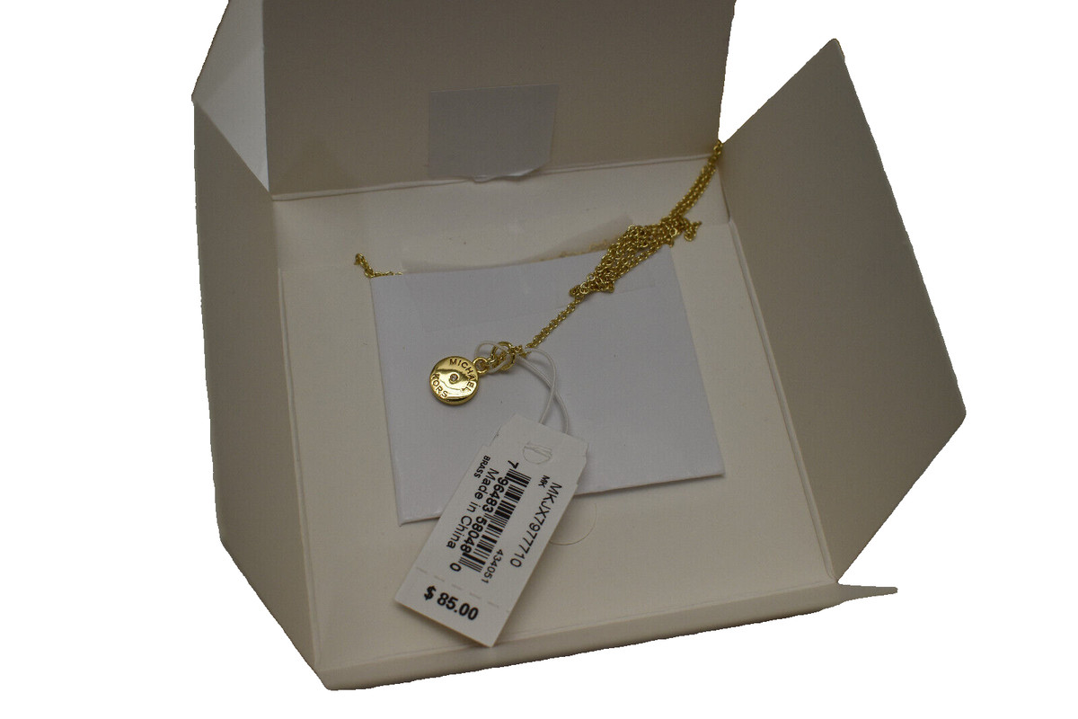 Michael Kors Pave Heart MK Logo Necklace Pendant Goldtone  