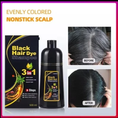 MEIDU Black Hair Dye Shampoo Herbal 500ml Permanent Unisex Colouring UK, No Skin Stain