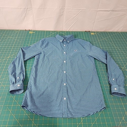 Vineyard Vines Performance Long Sleeve Button Up Boys XL Blue Teal Plaid Checker - Picture 2 of 14