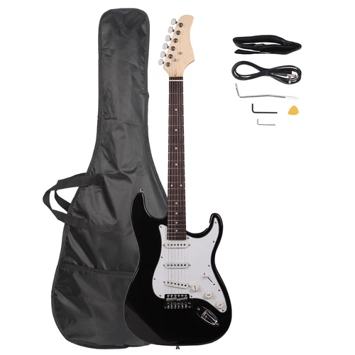 Black Electric Guitar+bag+strap+paddle+crank+connecting Cable+wrench Tool - Picture 1 of 12