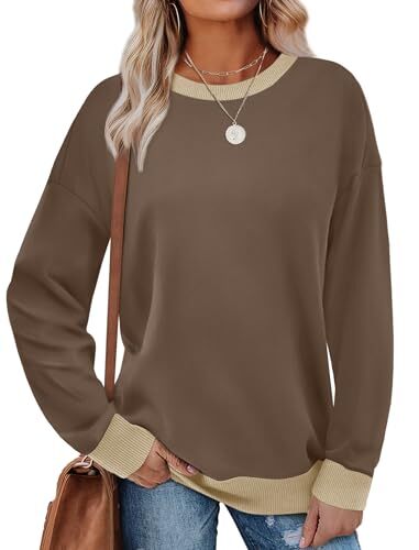 Sweatshirts for Women Crewneck Long Sleeve Loose Fit Tops Color Large D-coffee - Picture 2 of 5