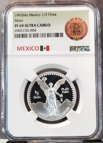 1993 MEXICO SILVER LIBERTAD 1/2 ONZA NGC PF 69 ULTRA CAMEO SCARCE HIGH GRADE