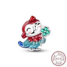 MULA Real 925 Sterling Silver DIY Charm CZ Enamel Cute Parrot For Women Bracelet