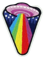 Listing image for Rainbow Spaceship Iron on Patch UFO multicolour teleport ray beam transport