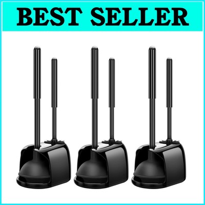 3-Piece Toilet Cleaning Set - Heavy Duty Brush and Plunger with Elegant Storage