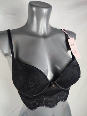 NEW Boux Avenue BLACK Sandy Lace Longline Bra Lingerie Underwired Bra UK 30D 32D
