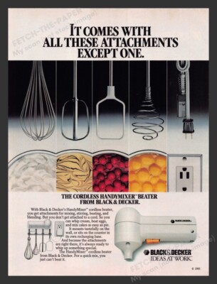 Black Decker Cordless Handy Mixer Beater 1980s Print Advertisement Ad  1985