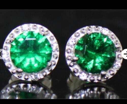 Round 2.00 ct Emerald Stud Earrings Lab Created,Offer Discounts Before Feb. 14 - Picture 1 of 4