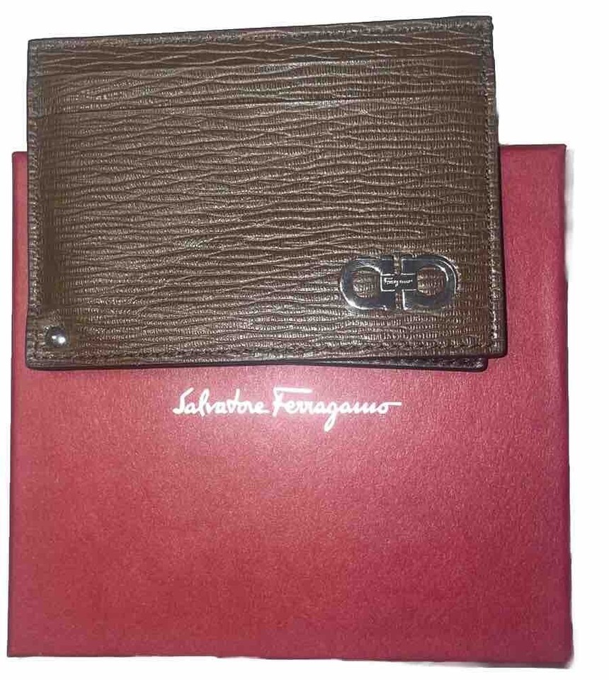 Ferragamo Men's Card Case Wallet ID Holder Gancini Revival Leather