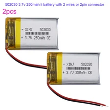 2pcs 3.7V 250mAh 0.925Wh Rechargeable Lipo Battery 502030 Li-ion JST 2pin Plug
