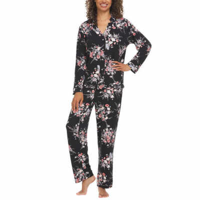 Flora Nikrooz Pajama Set Women 3X Notch Collar Black Floral Super Soft Comfort