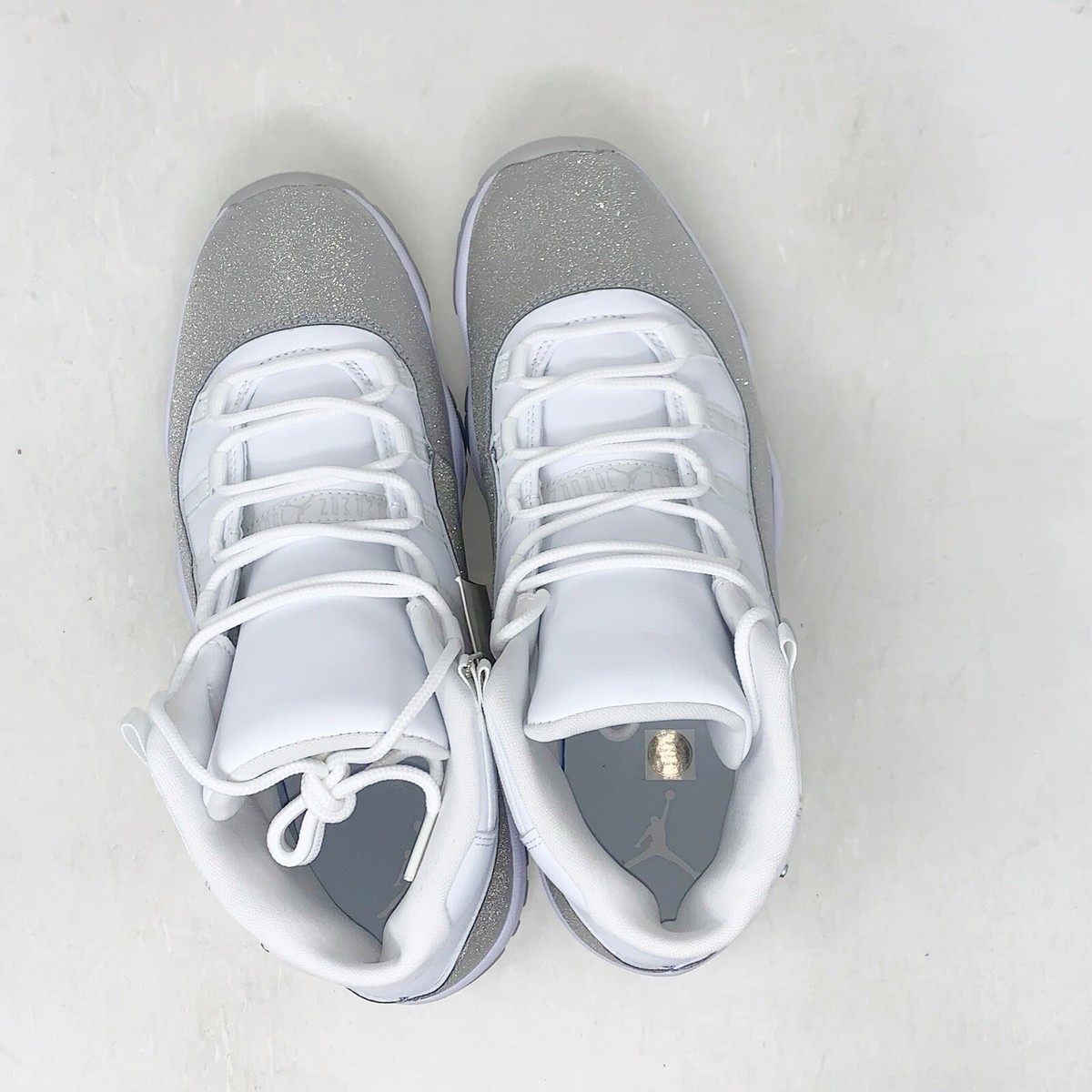 Air Jordan 11 Metallic Silver Glitter White Sneakers, Size