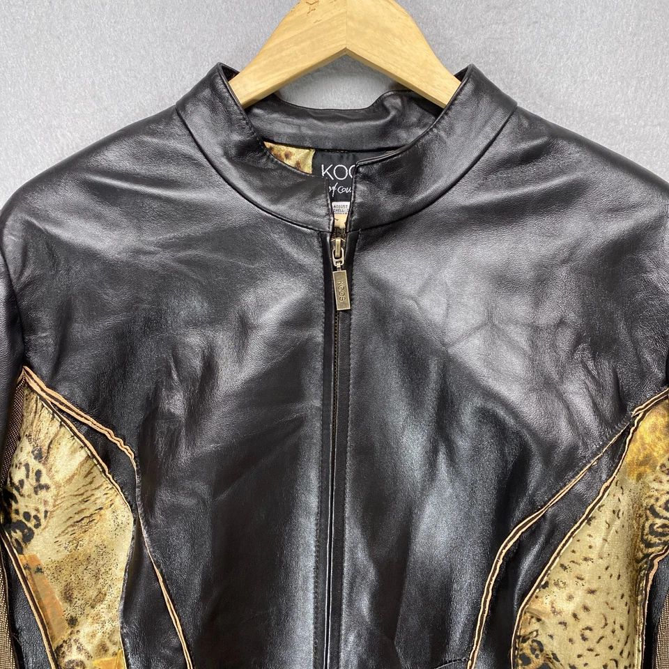 Vintage KOOS Jacket Womens 1X Leather Moto Tweed Animal Print Art Avant Garde - Image 2 of 4