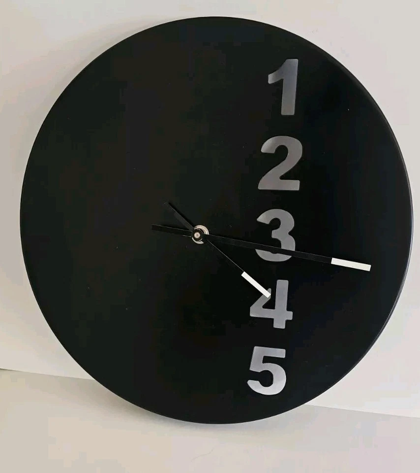 vintage década de 1990 ikea fejs relógio de parede metal preto 30cm diâmetro - Imagem 3 de 4