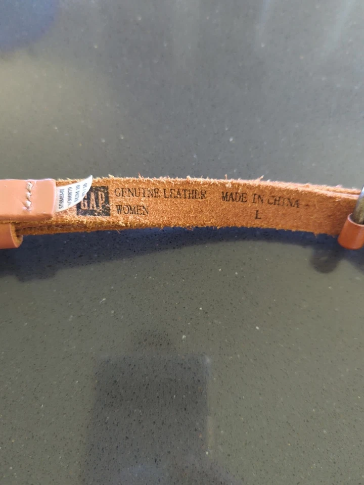 Cinturón de cuero fino GAP vintage años 90 cuero marrón hebilla de latón mínimo grande GB10 Foto 4 de 4