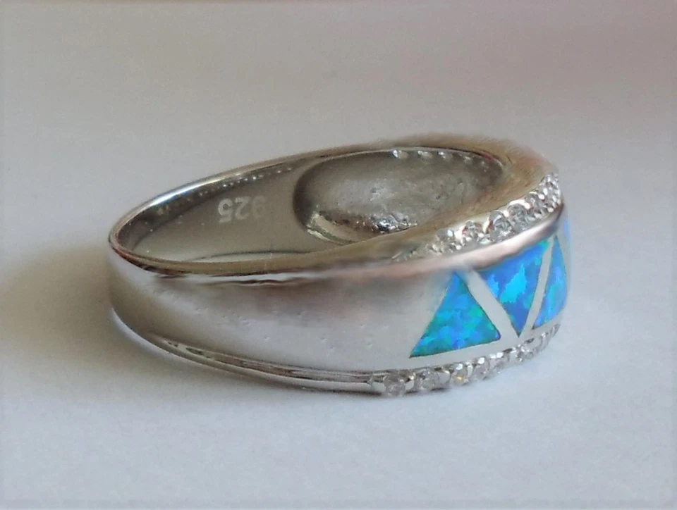 Ring Sterling Silber 925 Dreiecke aus Opal Feueropal blau u Zirkonia - Bild 4 von 4