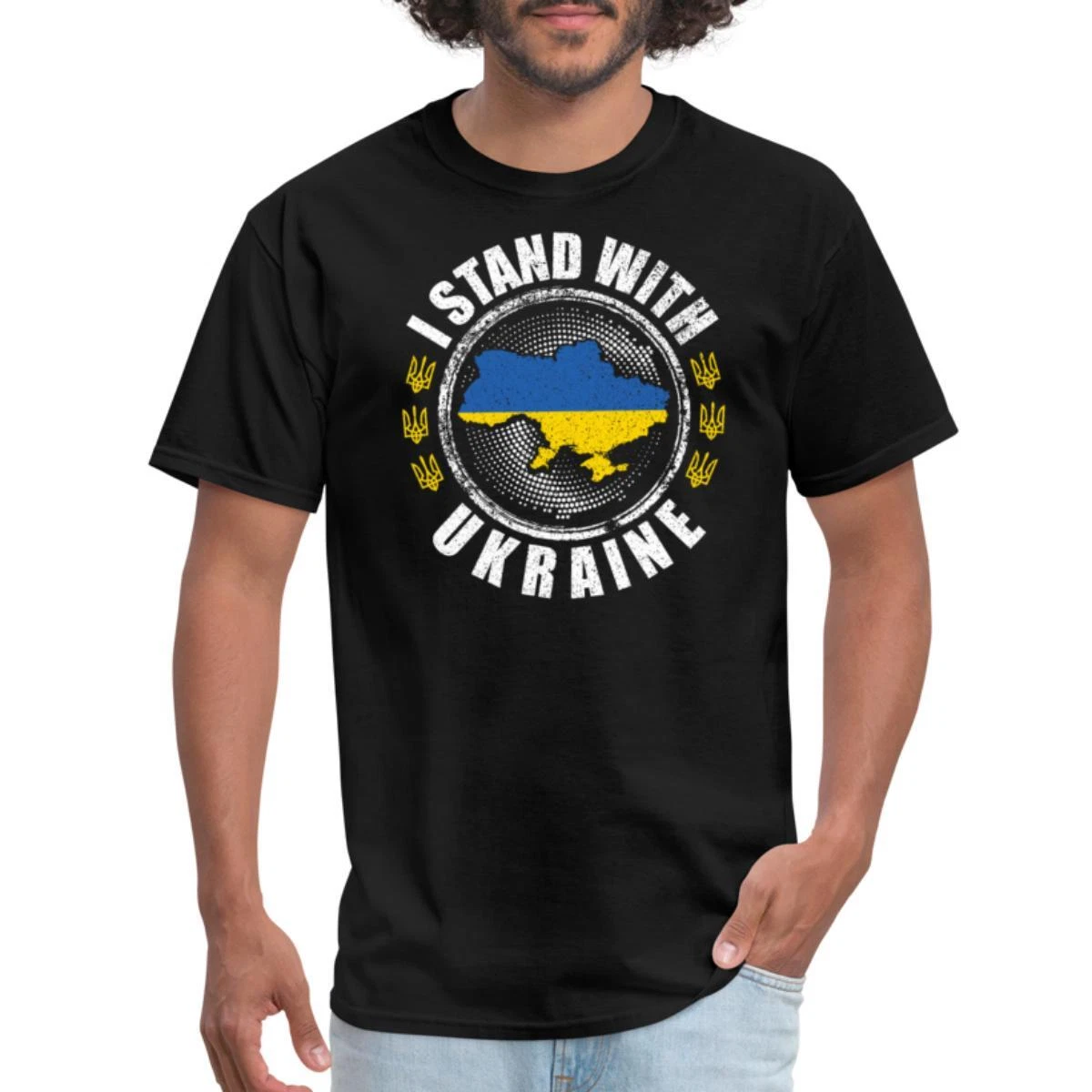 I Stand With Ukraine Trident Logo Ukrainian Flag Men's T-Shirt