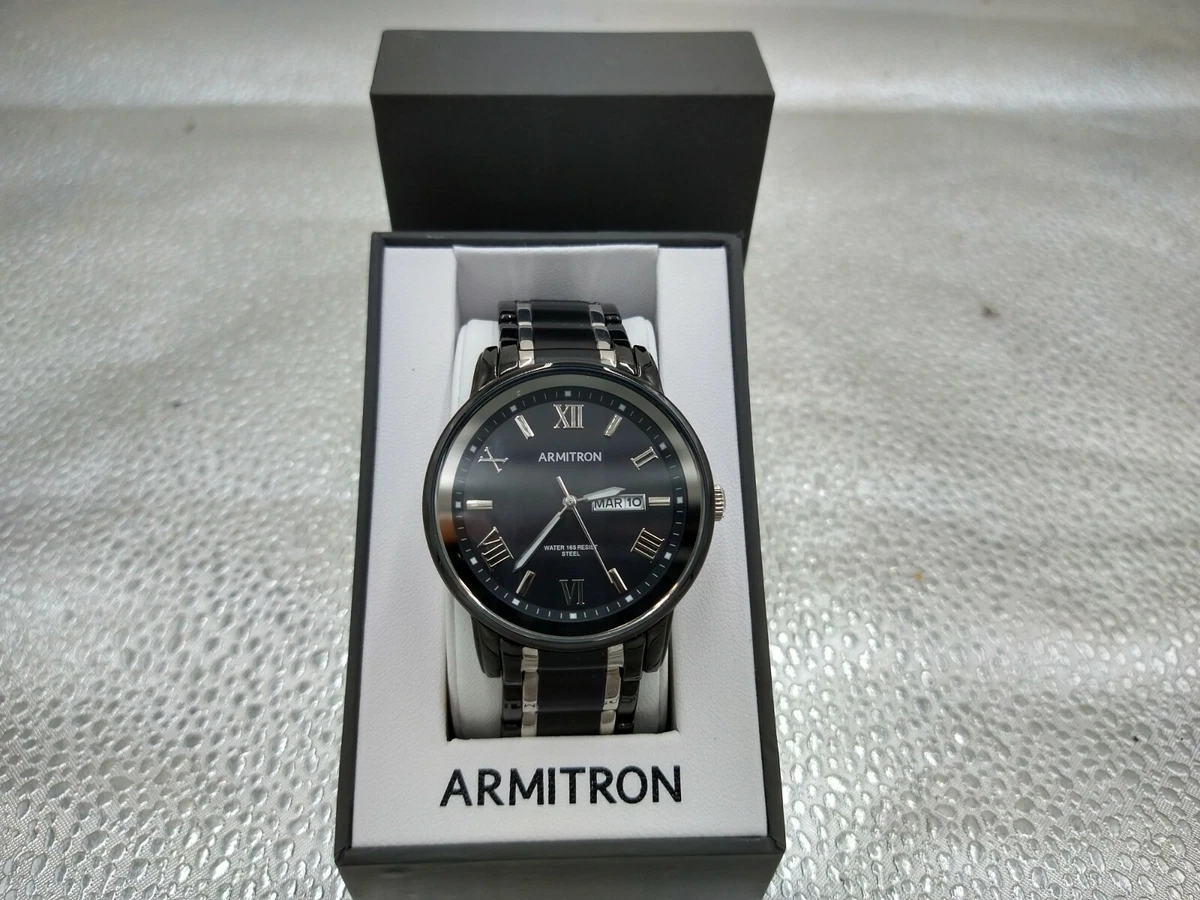 Armitron Black Stainless Steel Day Date Bracelet Watch 41MM