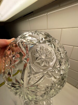 VTG Star of David Crystal Glass Anchor Hocking Covered Candy Dish Bowl Lid 7in